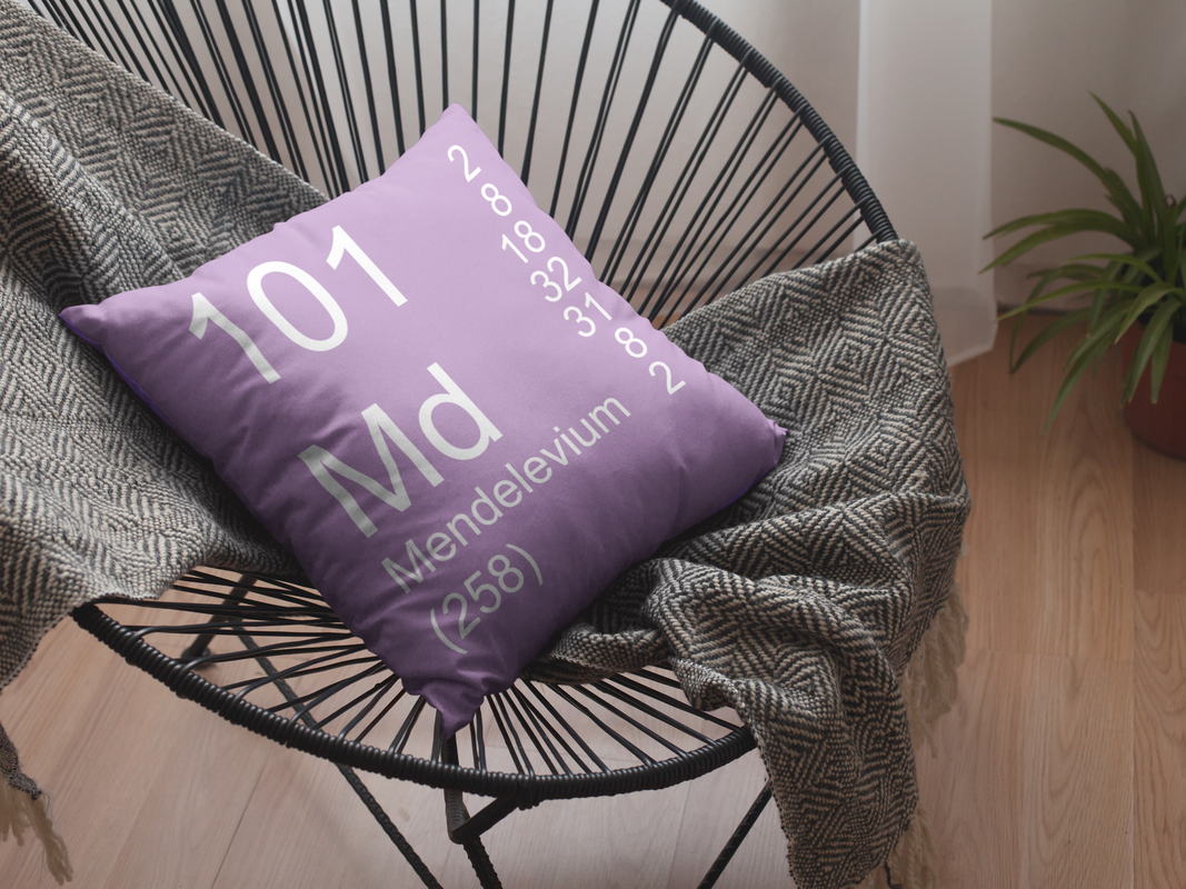 Lilac Mendelevium Element Pillow on Chair