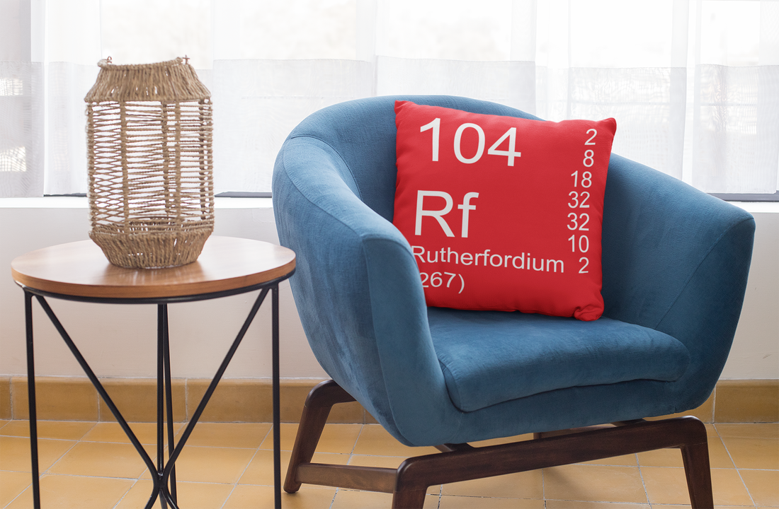 Red Rutherfordium Element Pillow on Chair