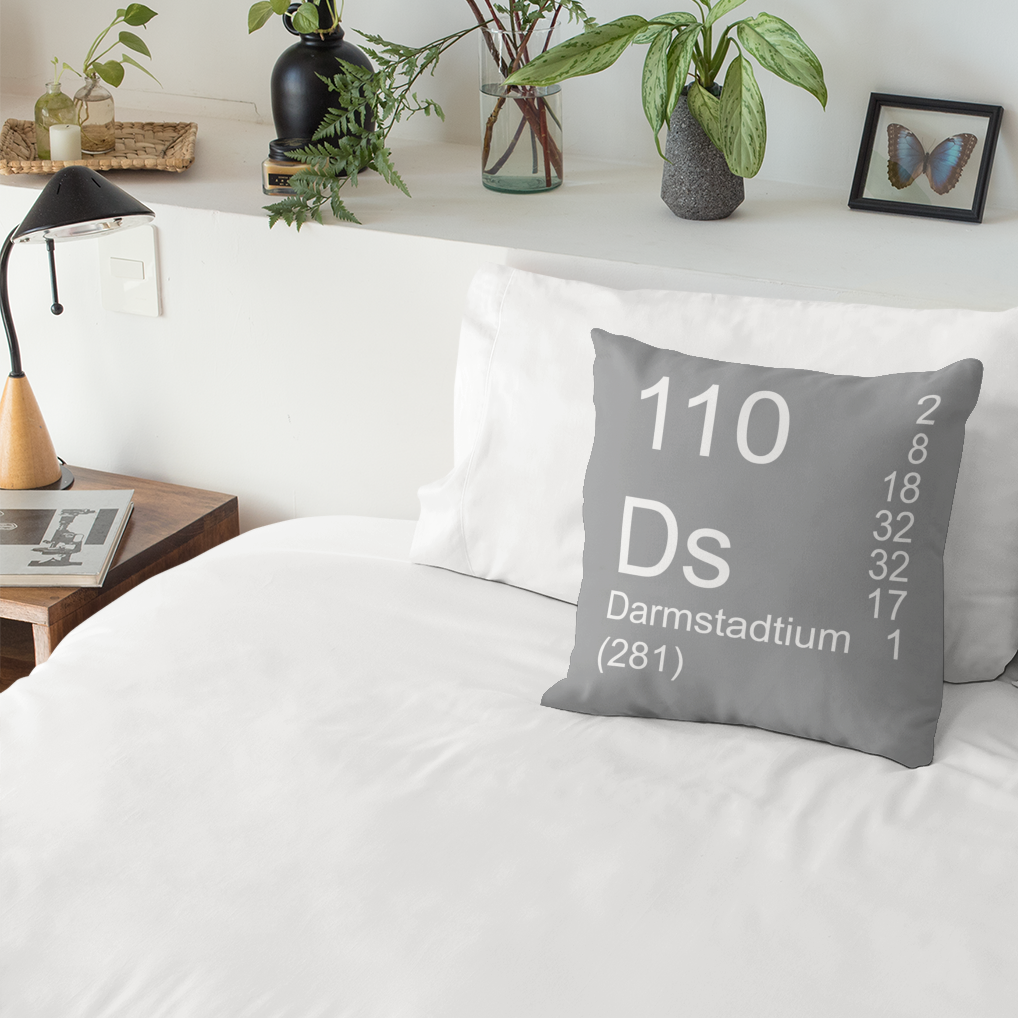 Grey Darmstadtium Element Pillow on Bed