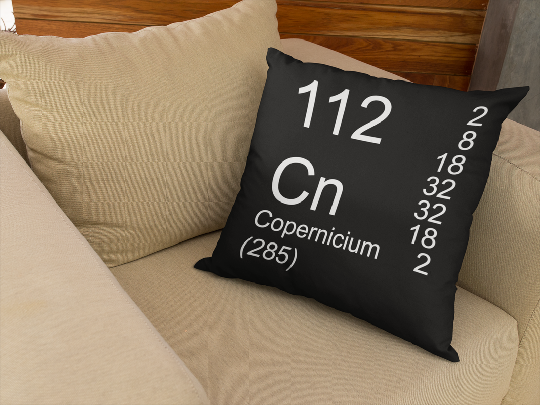 Black Copernicium Element Pillow on Chair