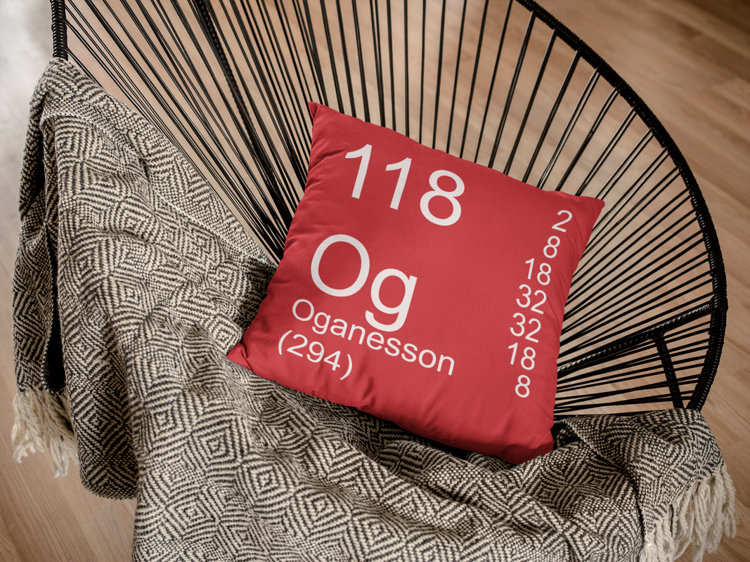 Red Oganesson Element Pillow on Chair