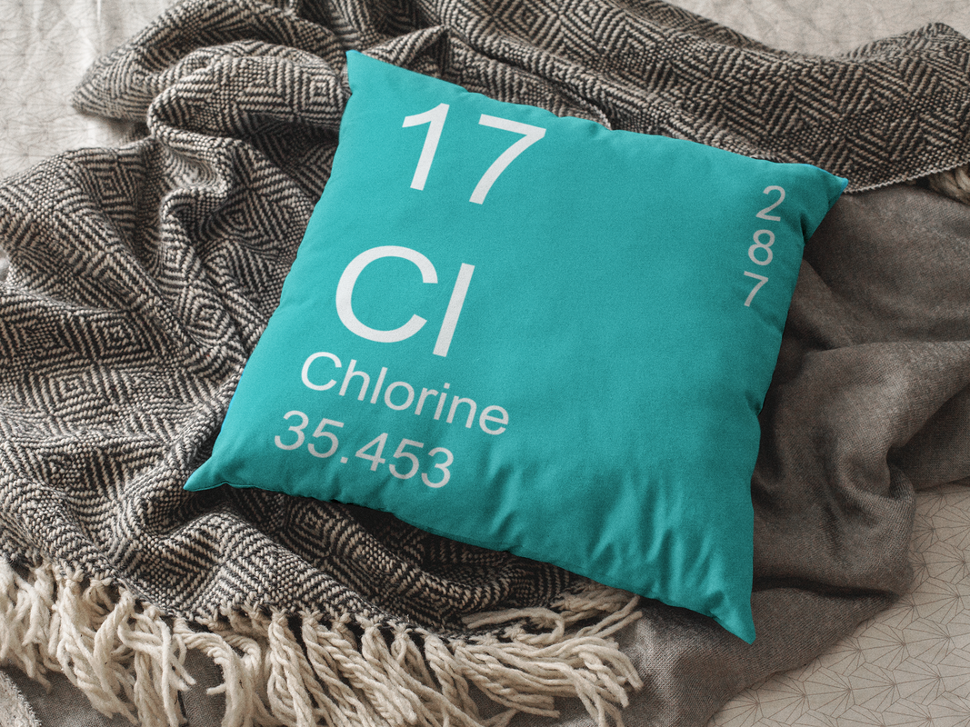 Teal Blue Chlorine Element Pillow on Blanket