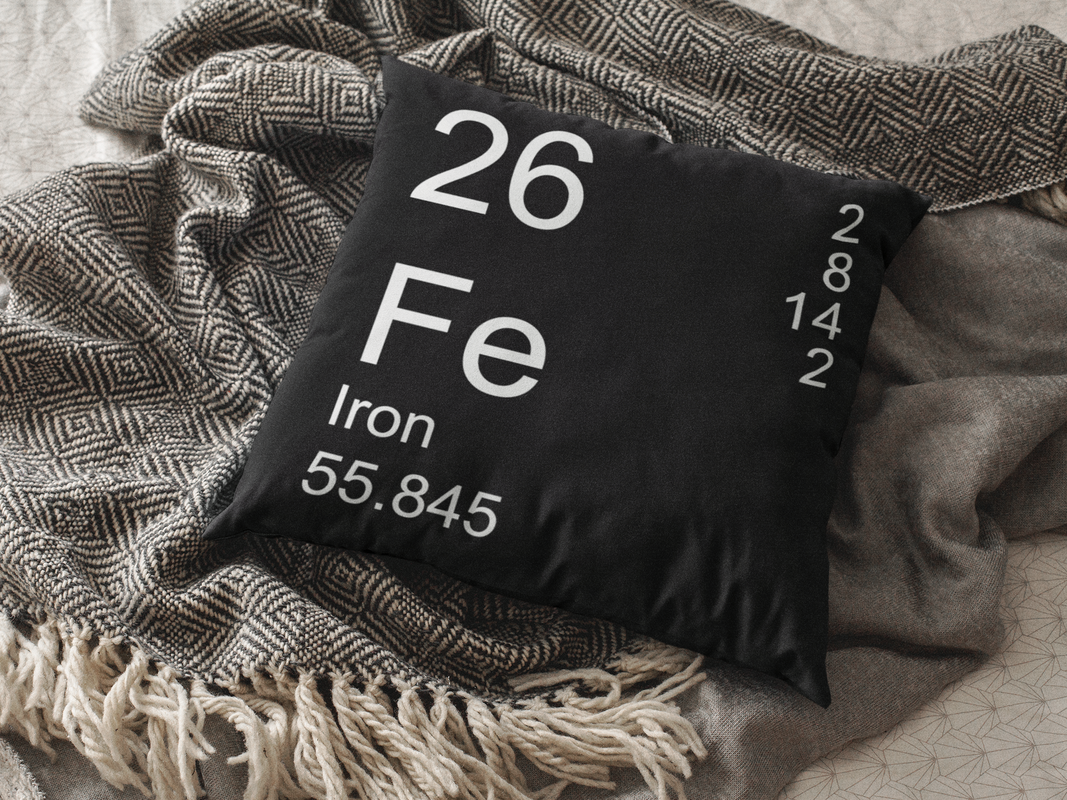 The Periodic table of elements pillow  - Black Iron Element Pillow on Blanket