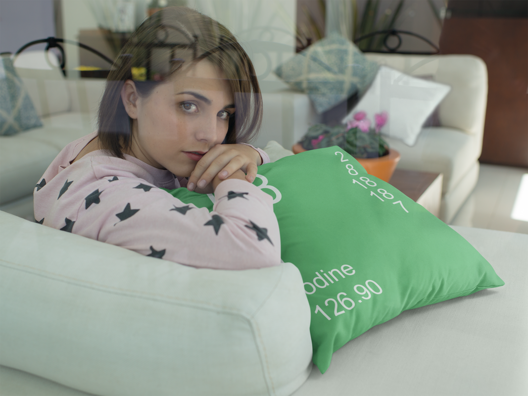 Green Iodine Element Pillow with Girl on Couch