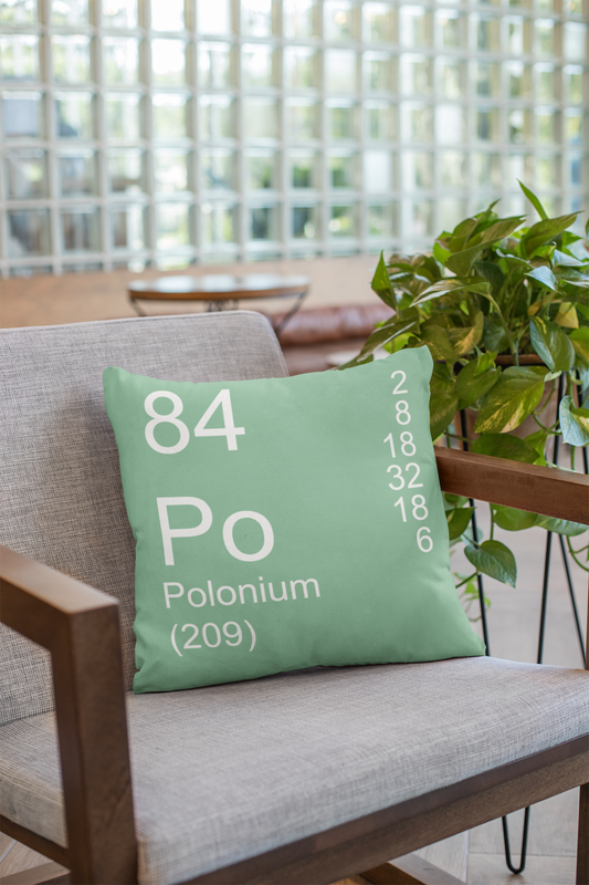 The Periodic table of elements pillow  - Sage Green Polonium Element Pillow on Gray Chair