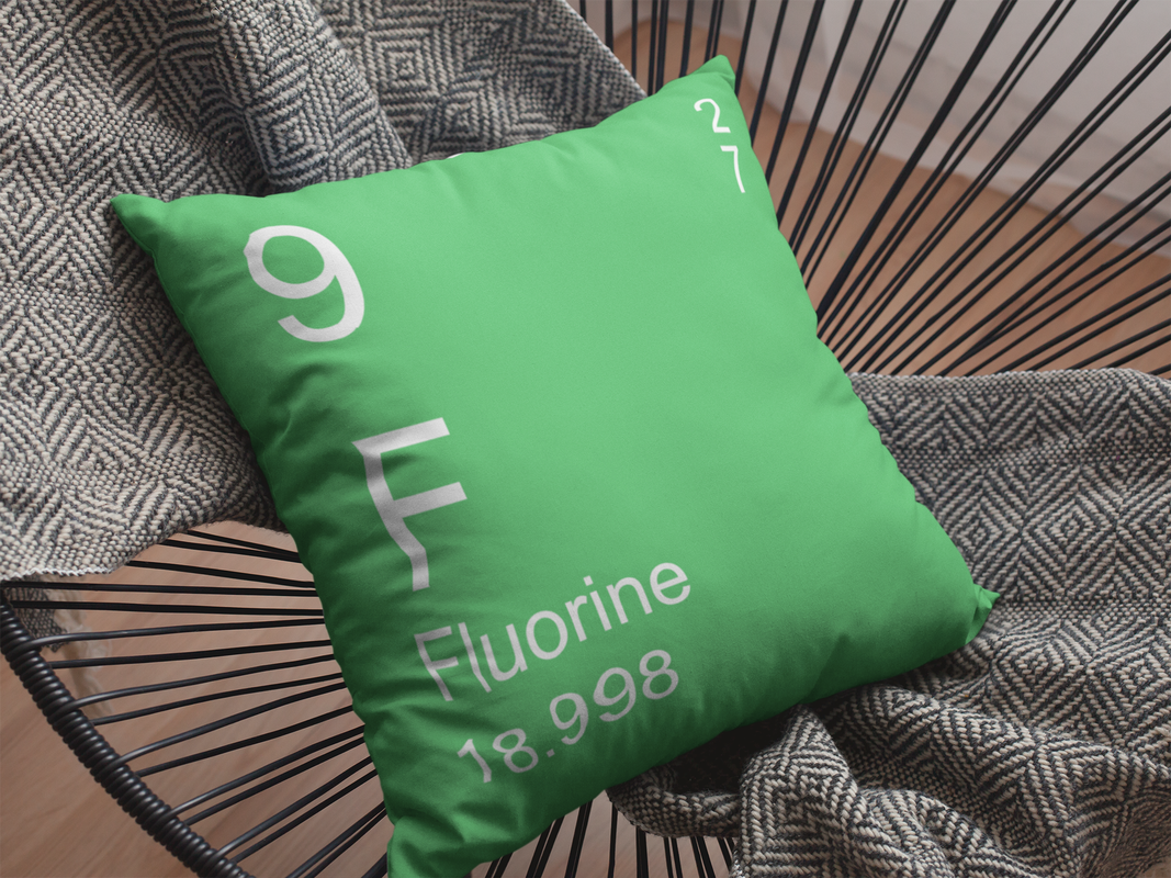 The Periodic table of elements pillow  - Green Fluorine Element Pillow on Chair