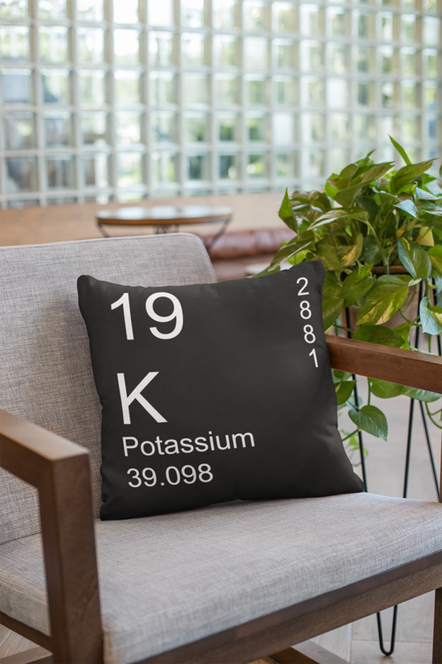 Black Potassium Element Pillow on Gray Chair