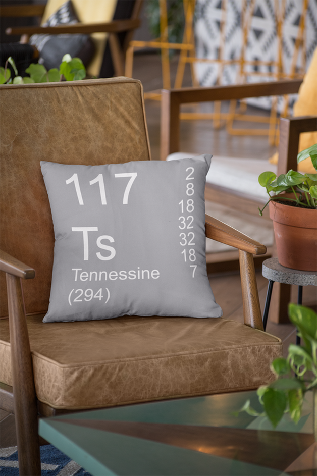 Gray Tennessine Element Pillow on Leather Chair