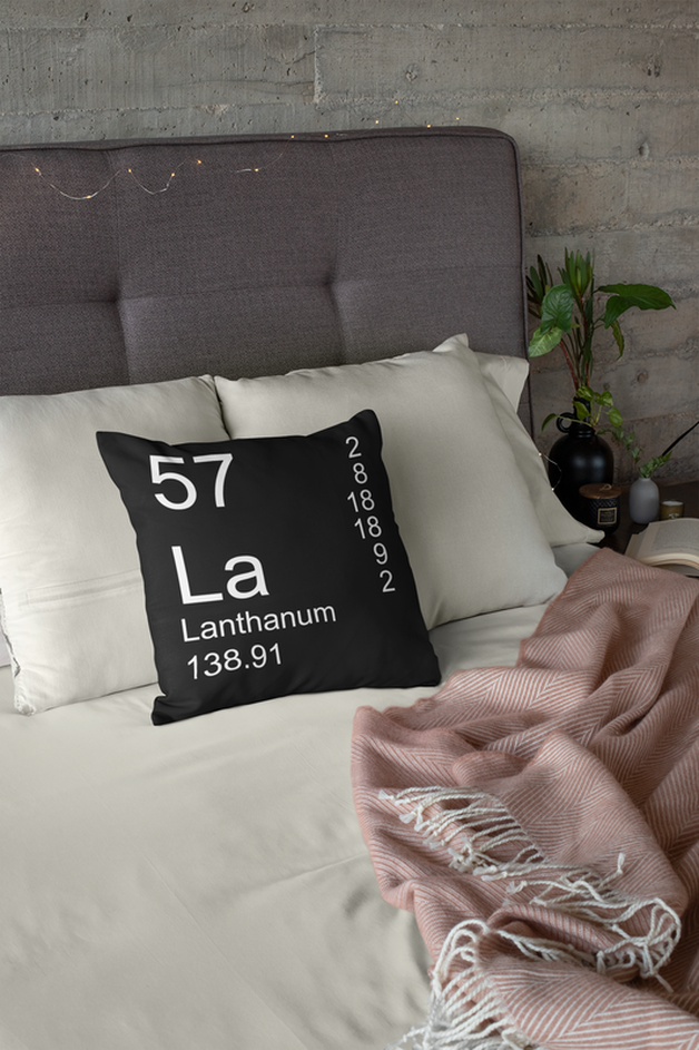 Black Lanthanum Element Pillow on Bed