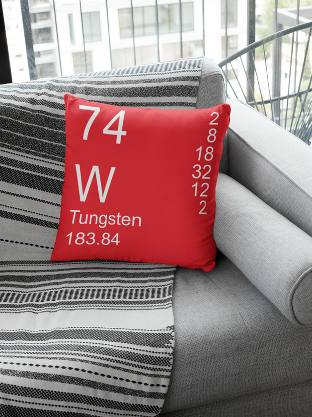 Red Tungsten Element Pillow on Couch