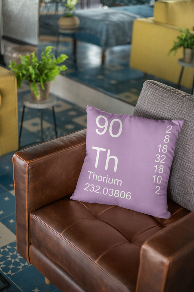 Lilac Thorium Element Pillow on Leather Chair